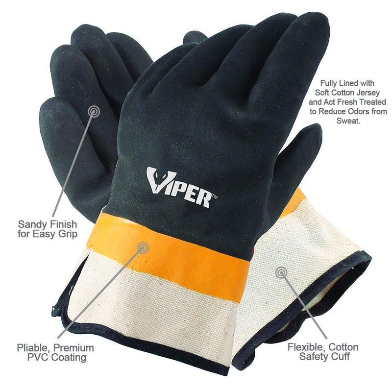 Galeton Viper XL Double Coated PVC Gloves Safety Cuff Black (Pack of 12) 12217,X-Large - Image 4